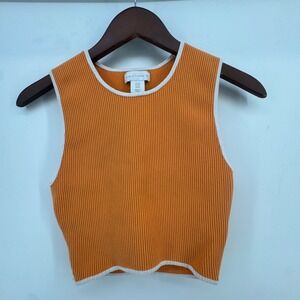 House of Harlow 1960 Womens Ribbed Knit Crop Tank Top Orange White Trim Medium